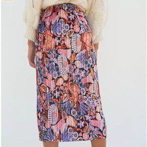 Anthropologie Velvet Pleated Floral Midi-Skirt - S